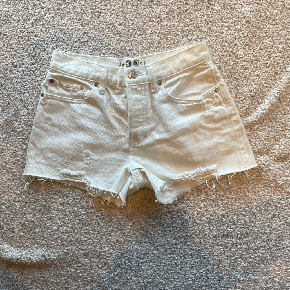 free people white distressed denim shorts!!